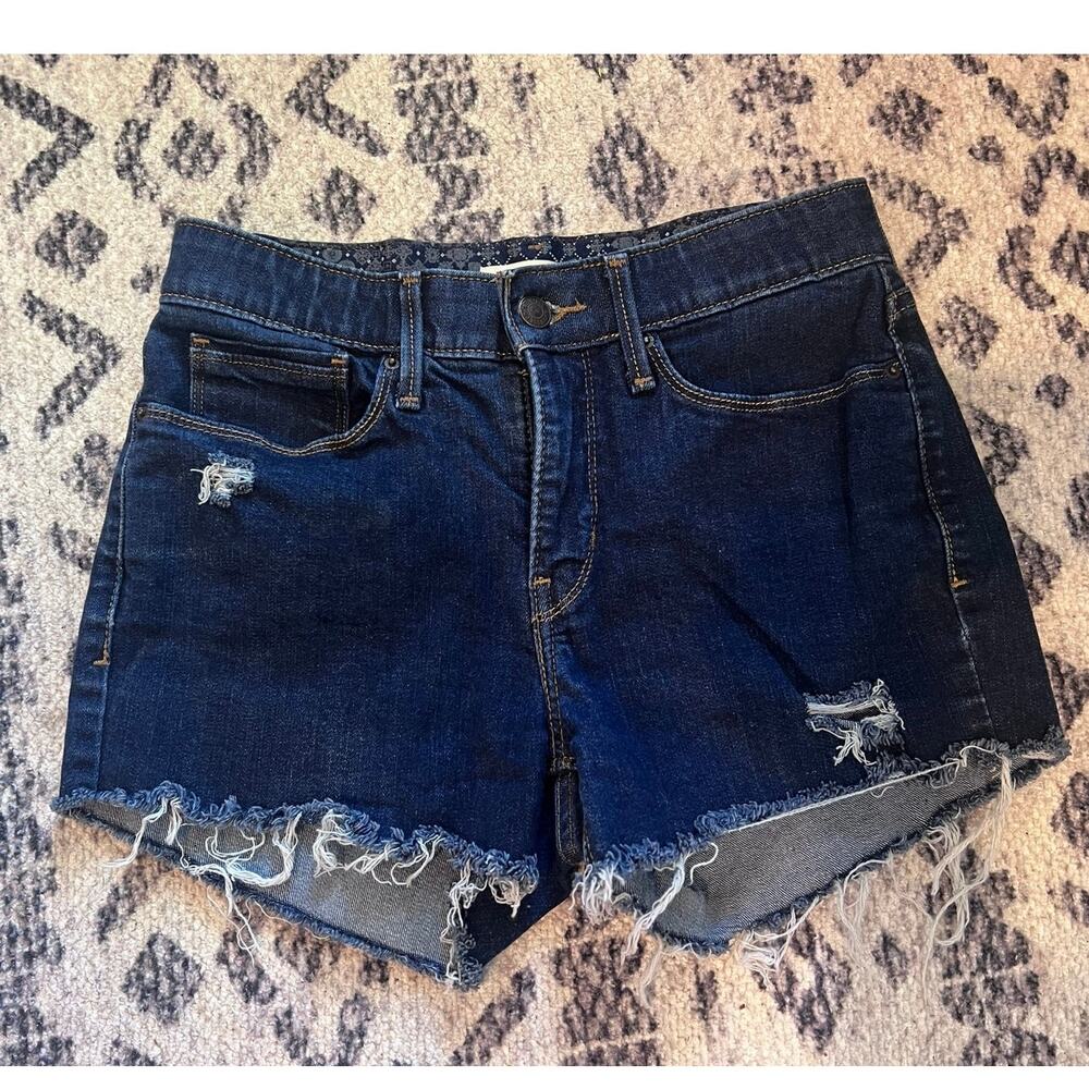 Levi’s 525 Perfect Waist Jean Shorts Sz 4 Western Concert Denim Cut offs Frayed
